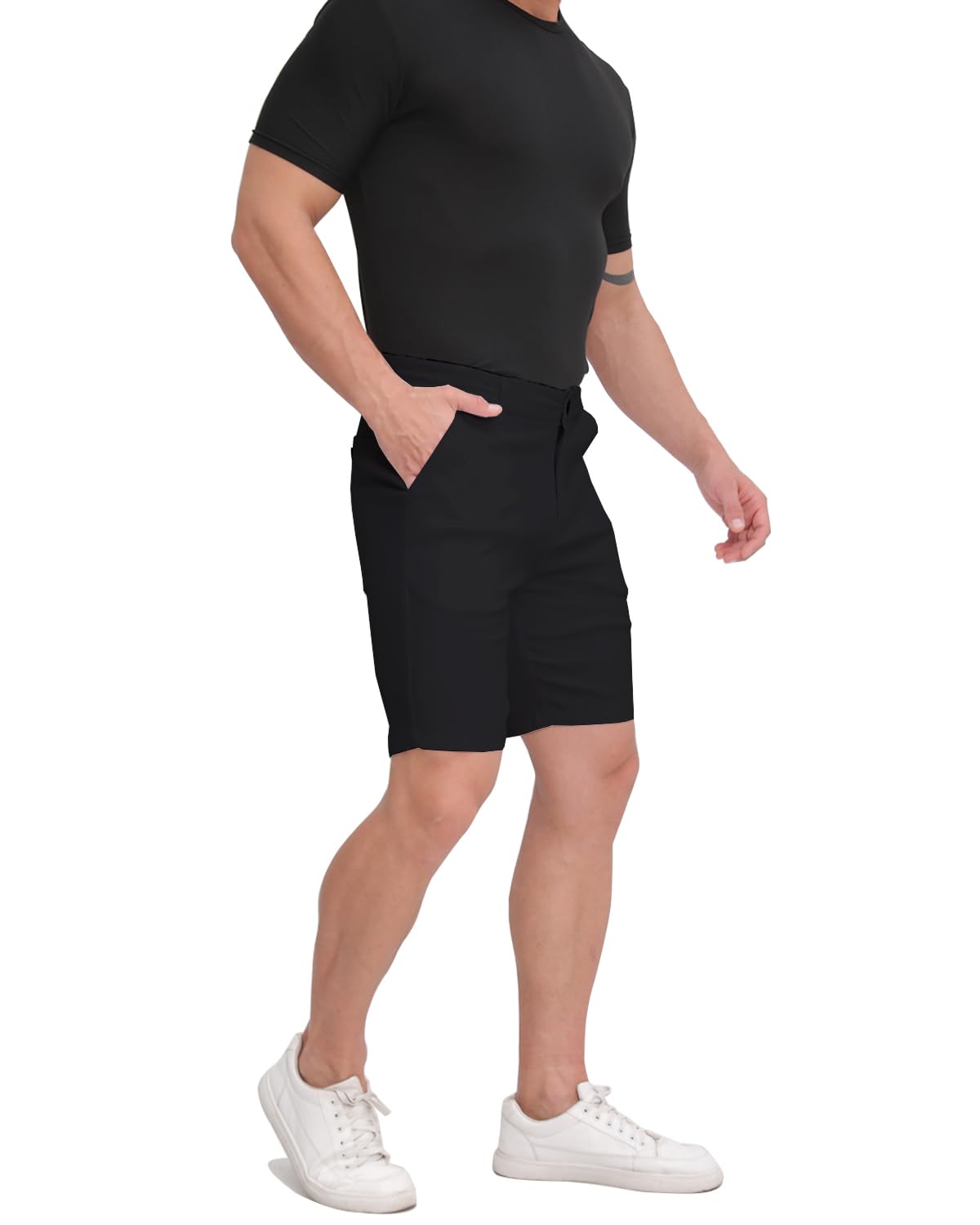 ALLELMS Mens Shorts Slim Fit Stretch 9 Inch Inseam Chino Golf Shorts Pants