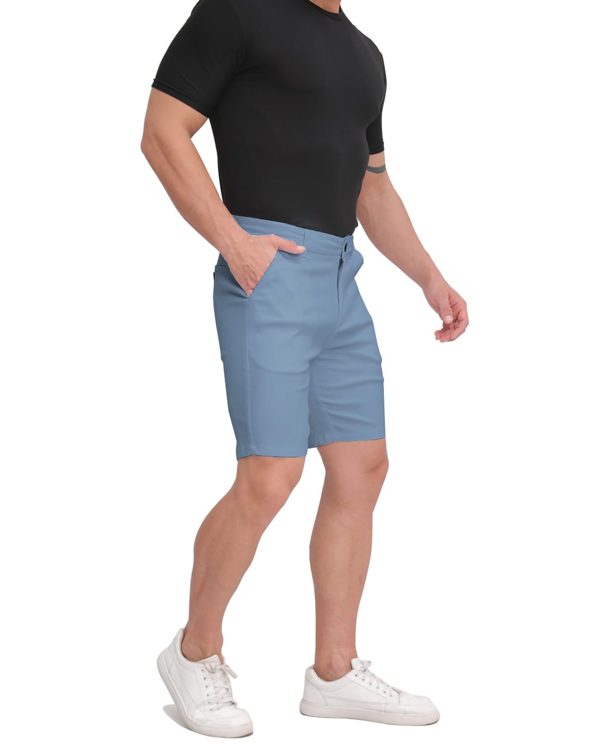 ALLELMS Mens Shorts Slim Fit Stretch 9 Inch Inseam Chino Golf Shorts Pants