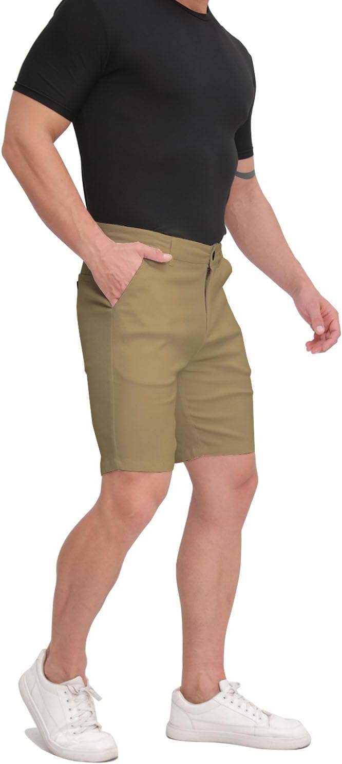 ALLELMS Mens Shorts Slim Fit Stretch 9 Inch Inseam Chino Golf Shorts Pants