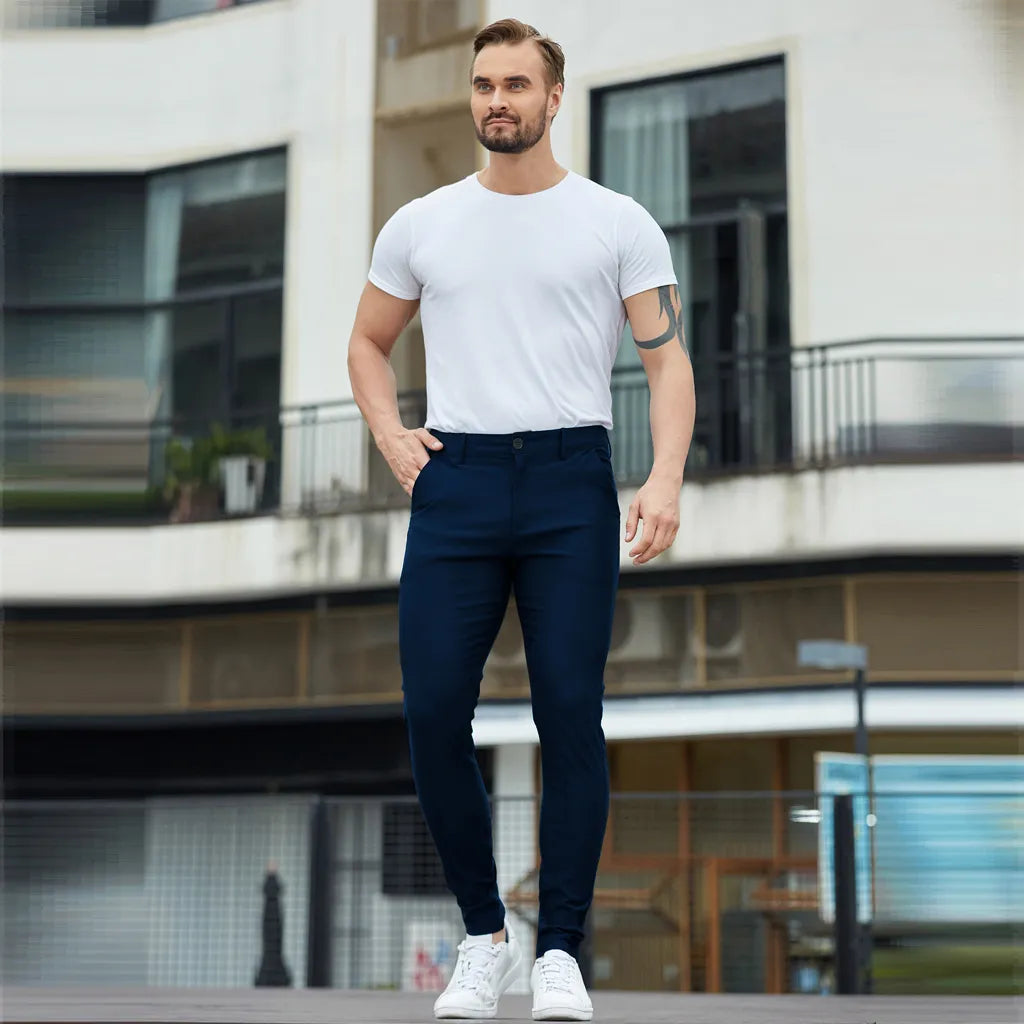 Mens Chinos Pants Slim Fit Stretch Dress Pant Wrinkle-Resistant Pleated Formal Pants