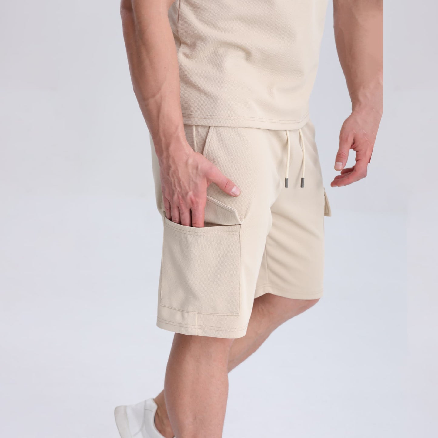 elastic waist athletic khaki shorts for men drawstring