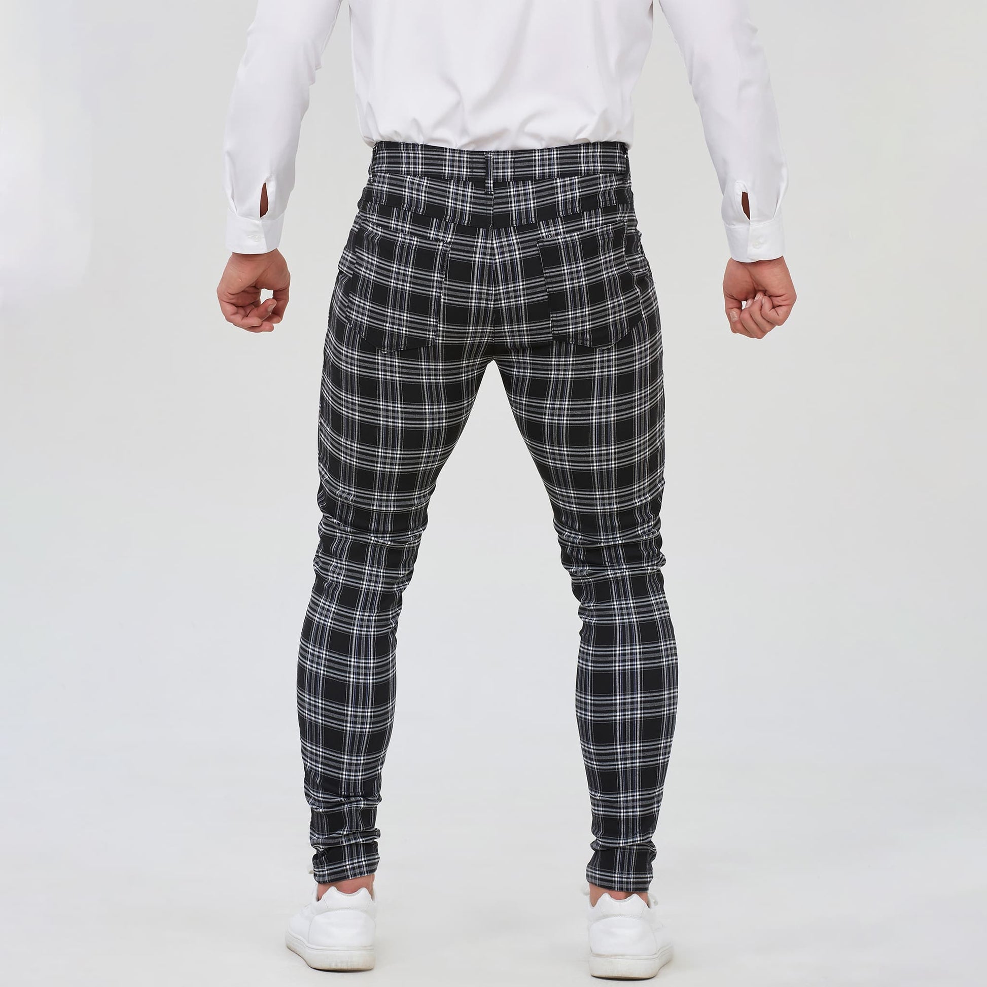 black plaid skinny dress pants men stretchy