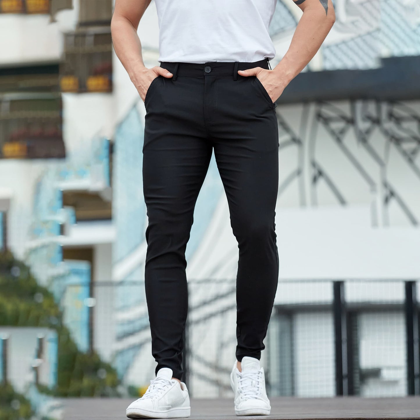 black stretchy dress pants for men slim fit