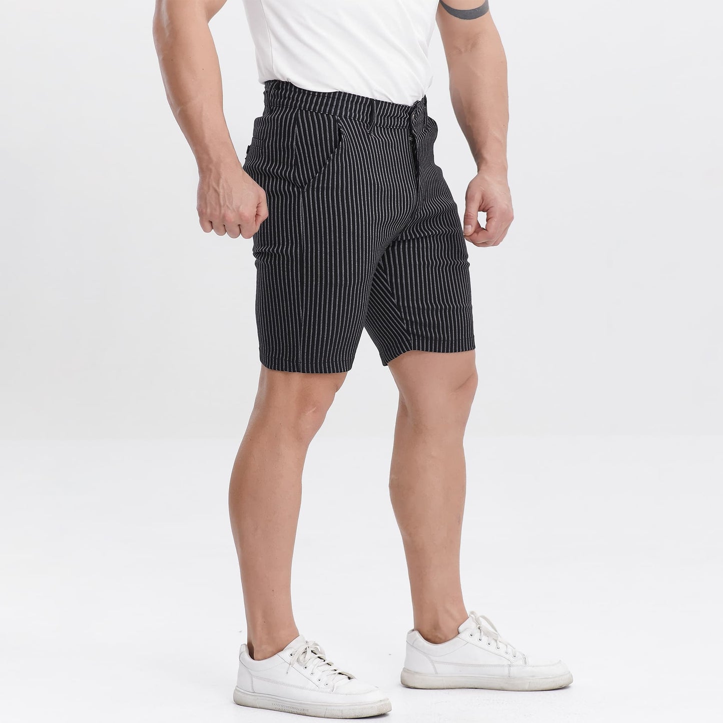 black striped burberry shorts for men slim fit stretch