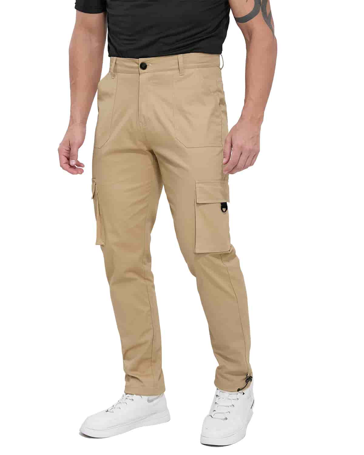 ALLELMS Mens Straight-Fit Stretch Khaki Cargo Pant with Multi Pockets