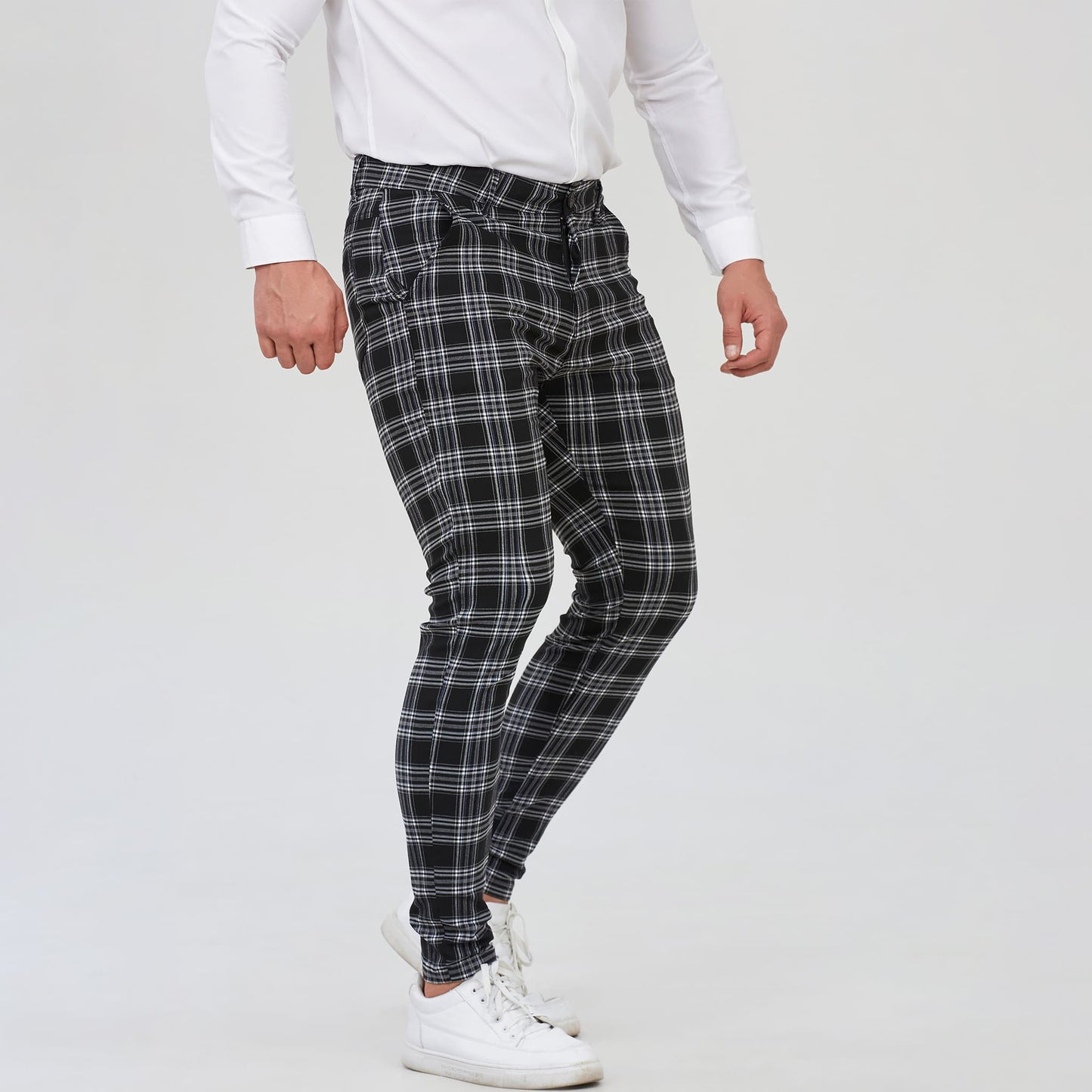 black checkered pants men slim fit stretchy