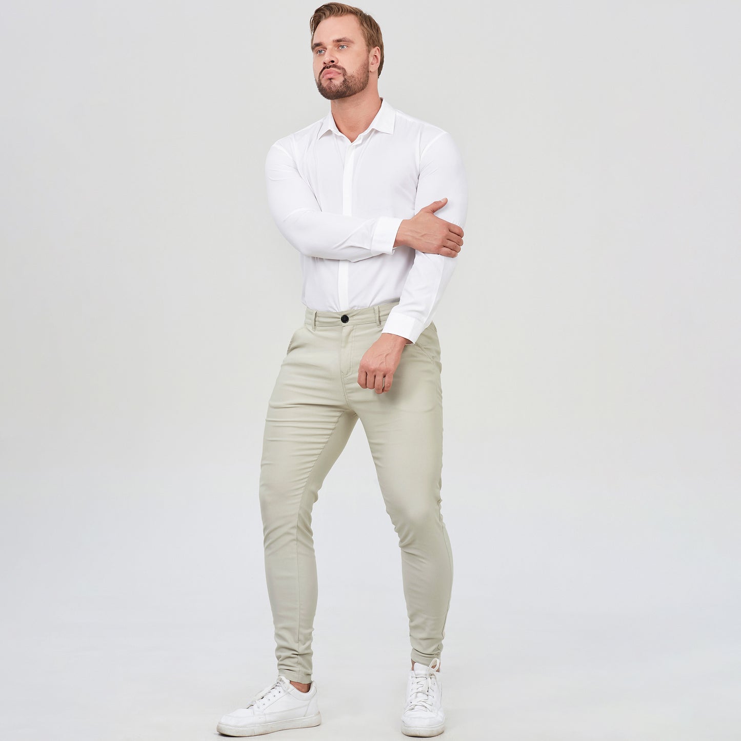 cream men slacks casual slim fit stretchy