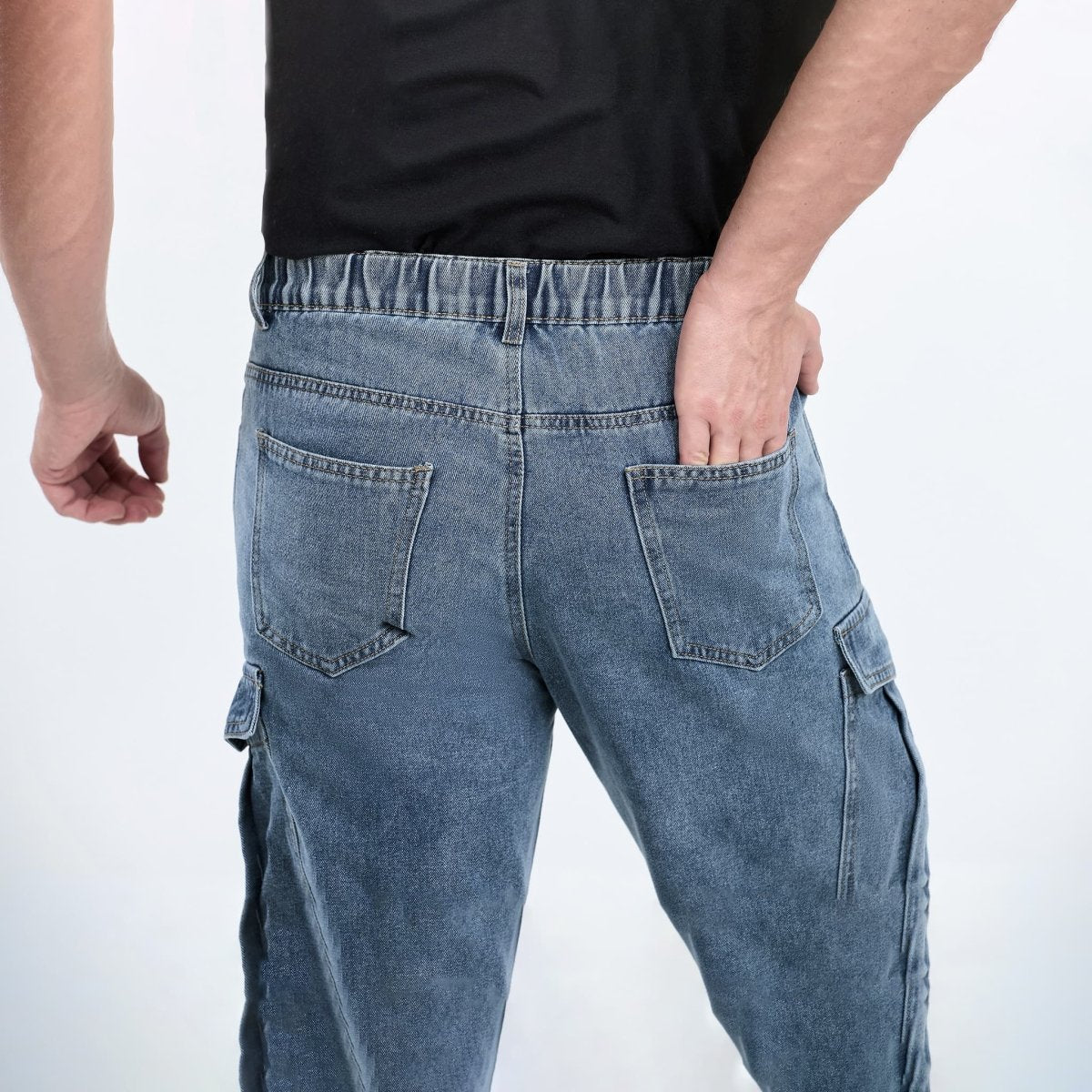 men work cargo jeans straight fit button closure