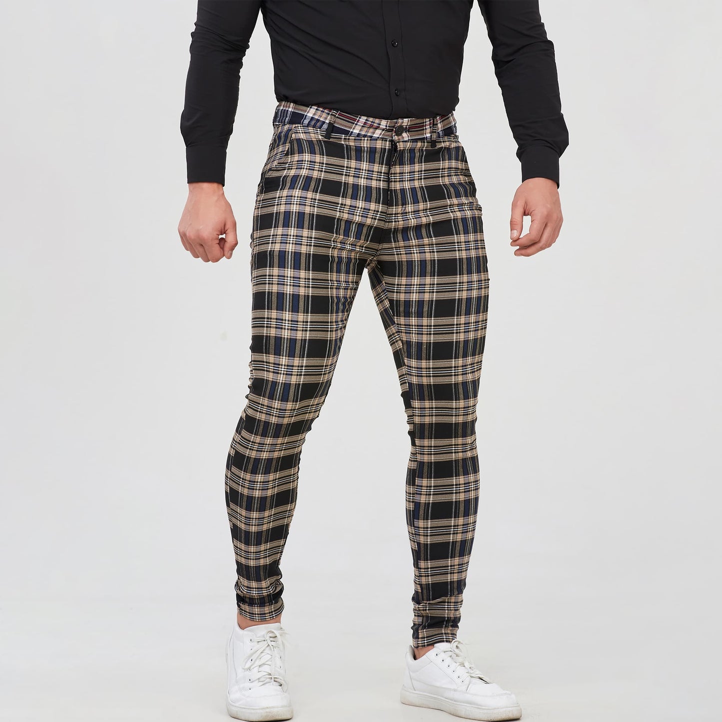 black and brown checkered mens golf pants slim fit stretch