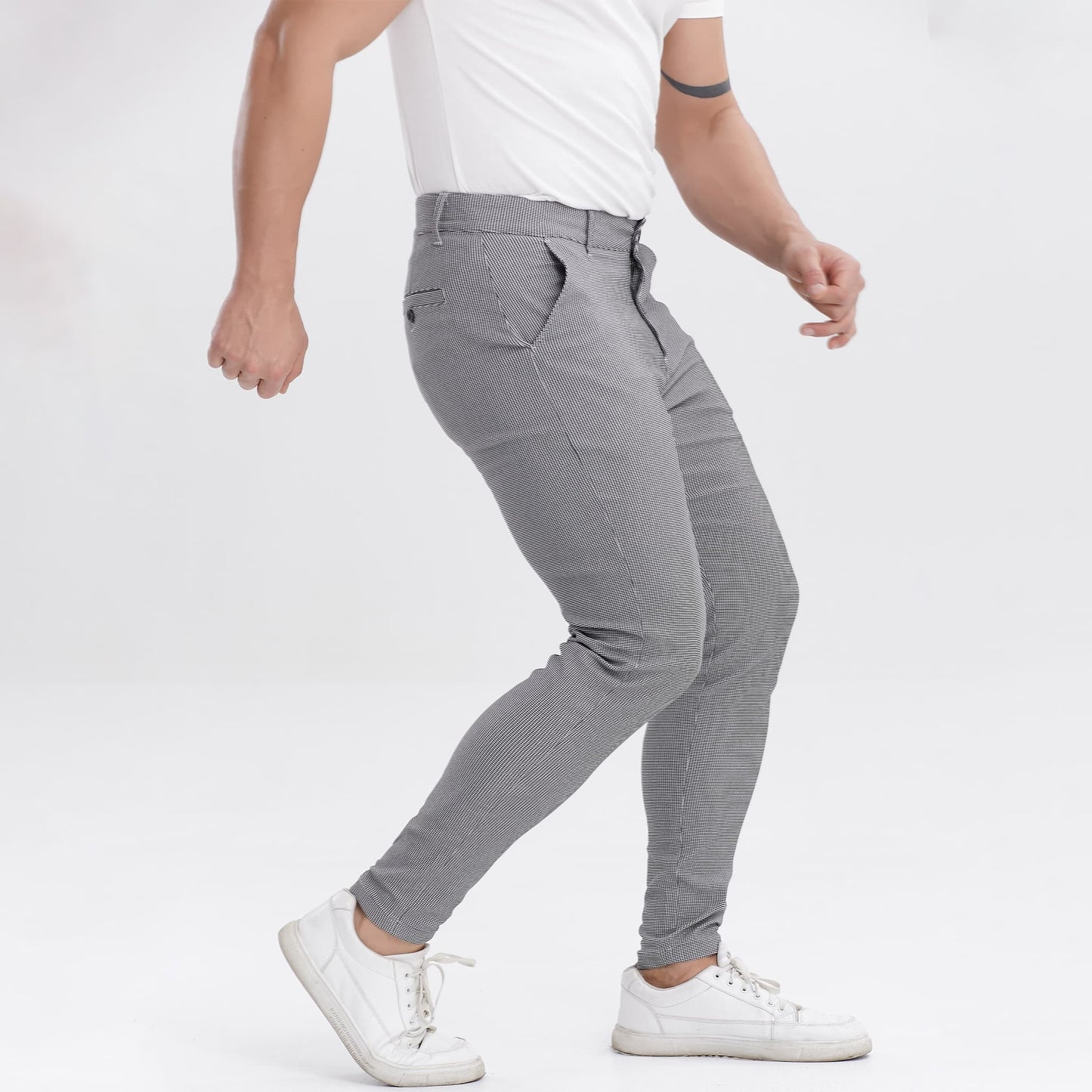 grey houndstooth slim fit mens stretch pants casual