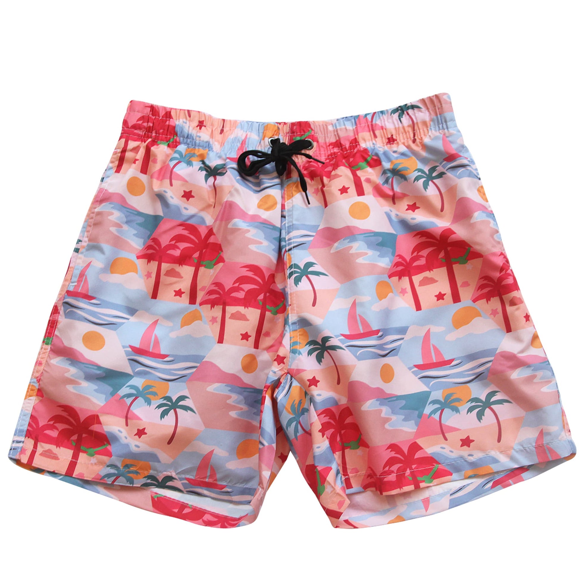 red coconut tree mens swim shorts drawstring