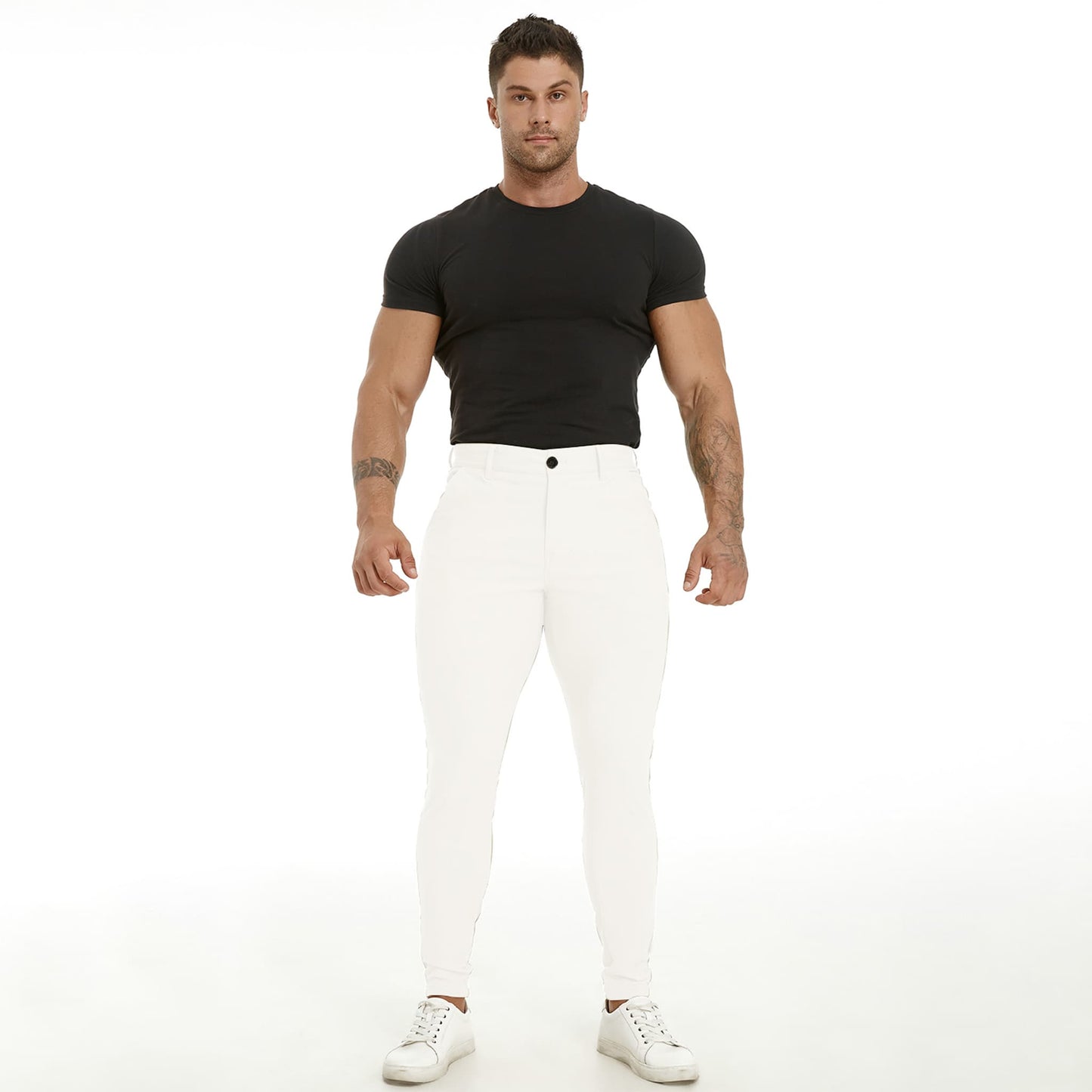 white pants for men slim fit stretchy