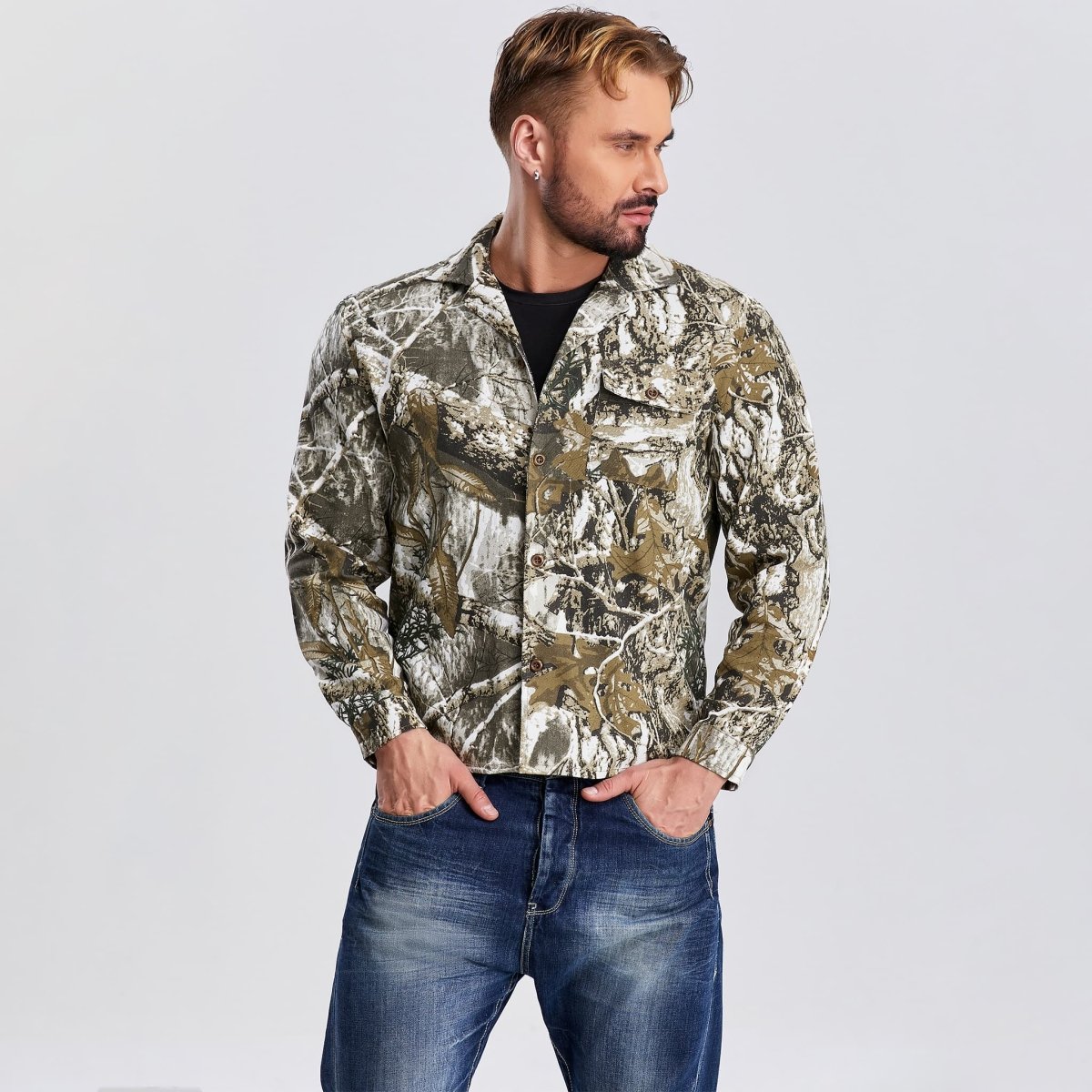 woodland camo shirt for men long sleeve button down