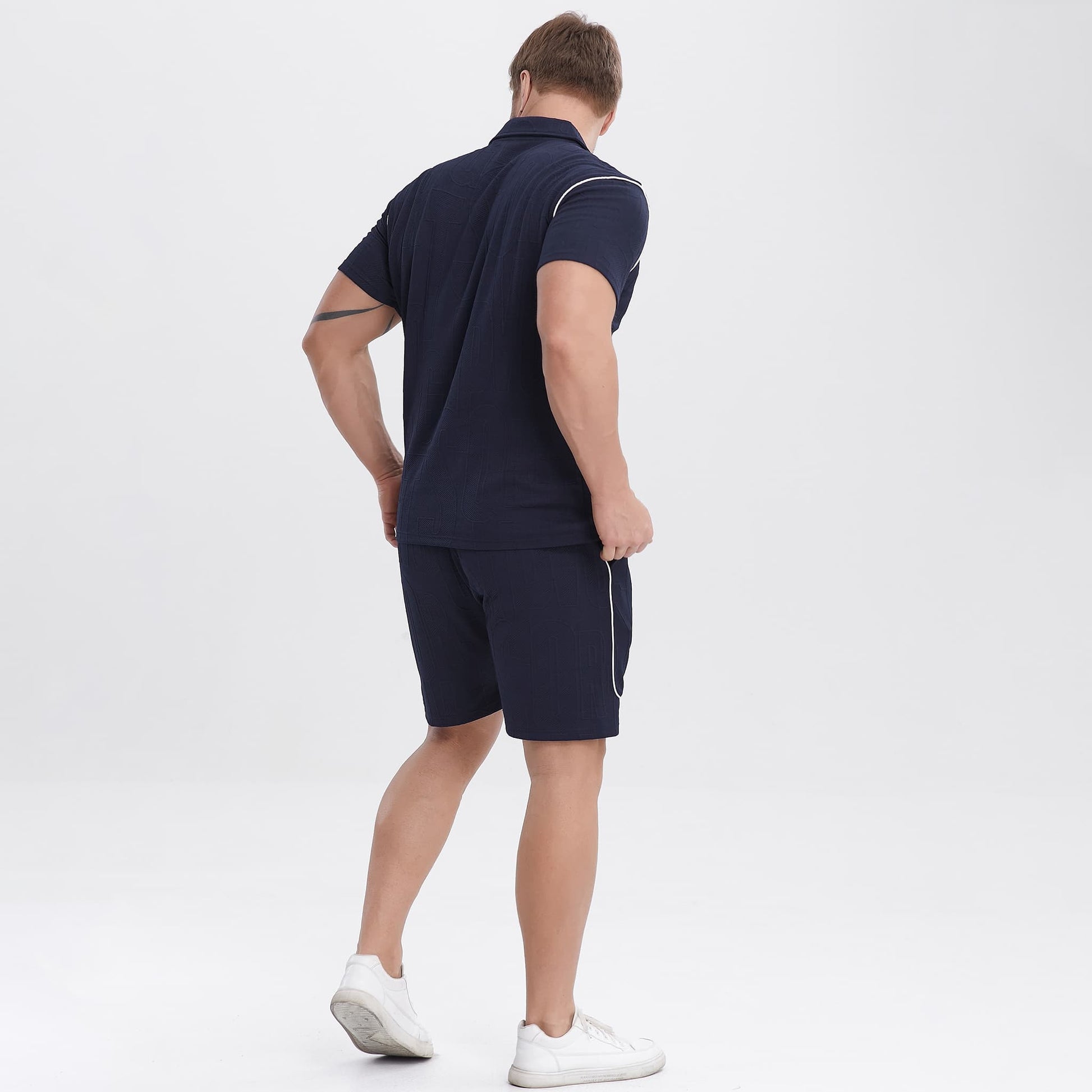 navy blue 2 piece polo set for men