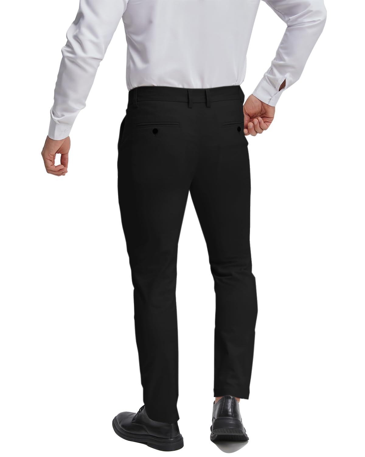 ALLELMS Mens Chinos Classic Fit Dress Pants Expandable Waist Flat-Front Formal Pants