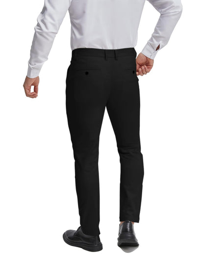 ALLELMS Mens Chinos Classic Fit Dress Pants Expandable Waist Flat-Front Formal Pants