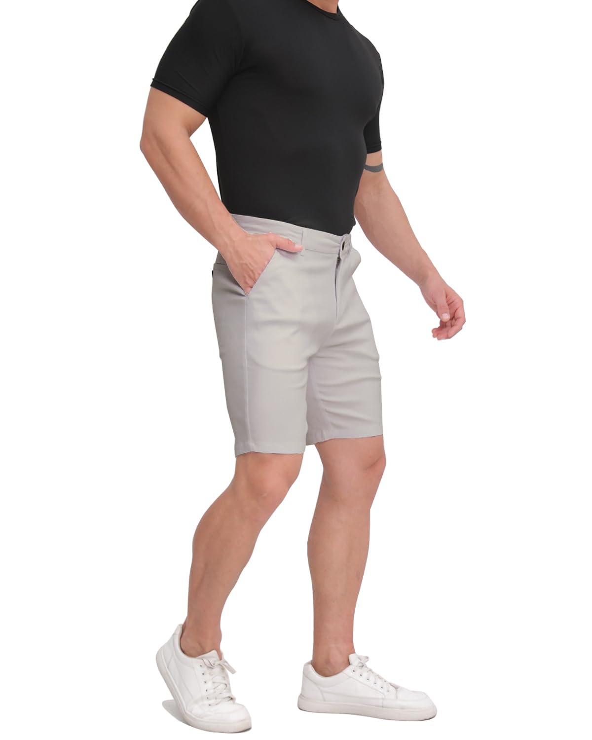 ALLELMS Mens Shorts Slim Fit Stretch 9 Inch Inseam Chino Golf Shorts Pants