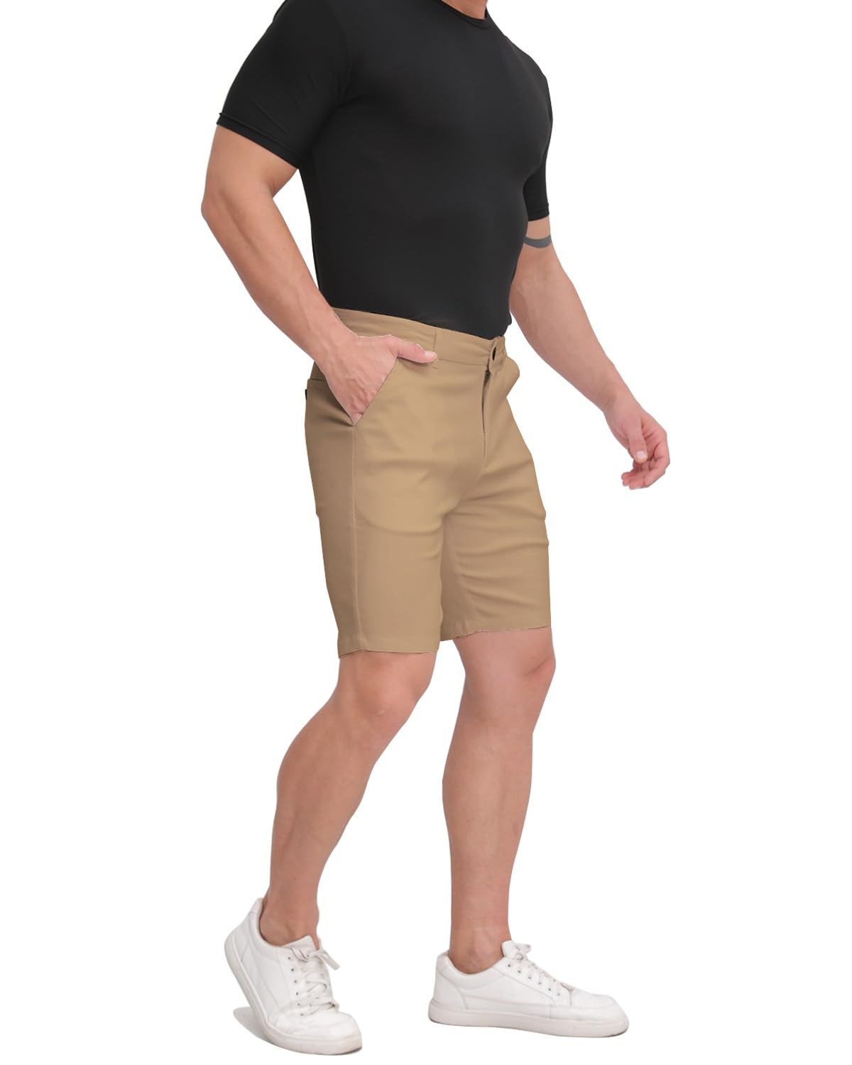 ALLELMS Mens Shorts Slim Fit Stretch 9 Inch Inseam Chino Golf Shorts Pants