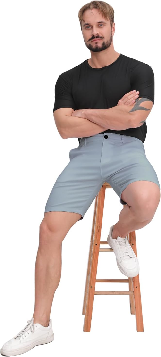 ALLELMS Mens Shorts Slim Fit Stretch 9 Inch Inseam Chino Golf Shorts Pants
