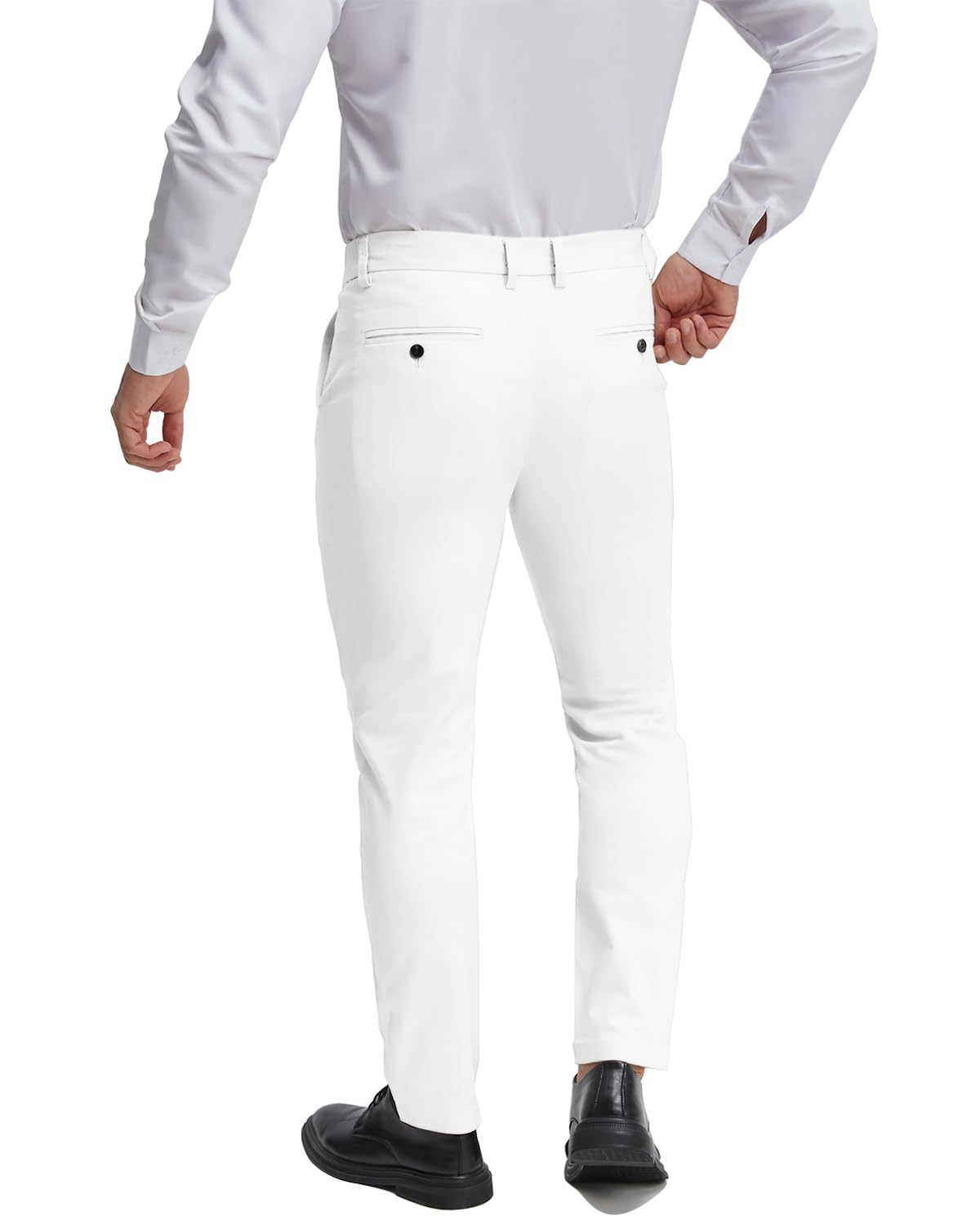 ALLELMS Mens Chinos Classic Fit Dress Pants Expandable Waist Flat-Front Formal Pants