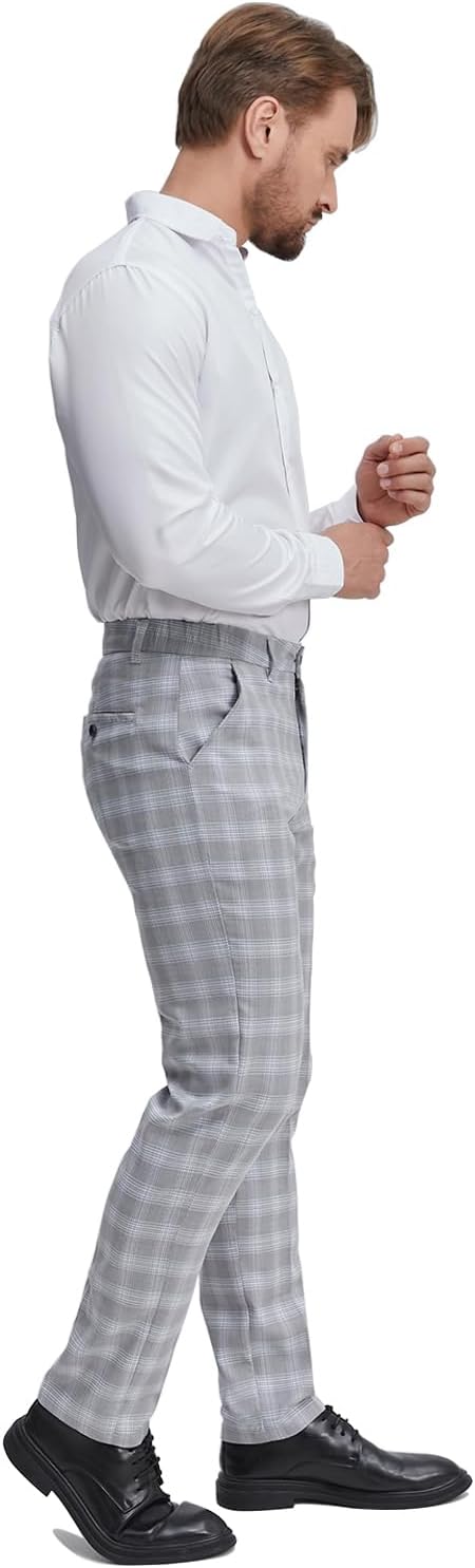 ALLELMS Mens Chinos Classic Fit Dress Pants Expandable Waist Flat-Front Formal Pants
