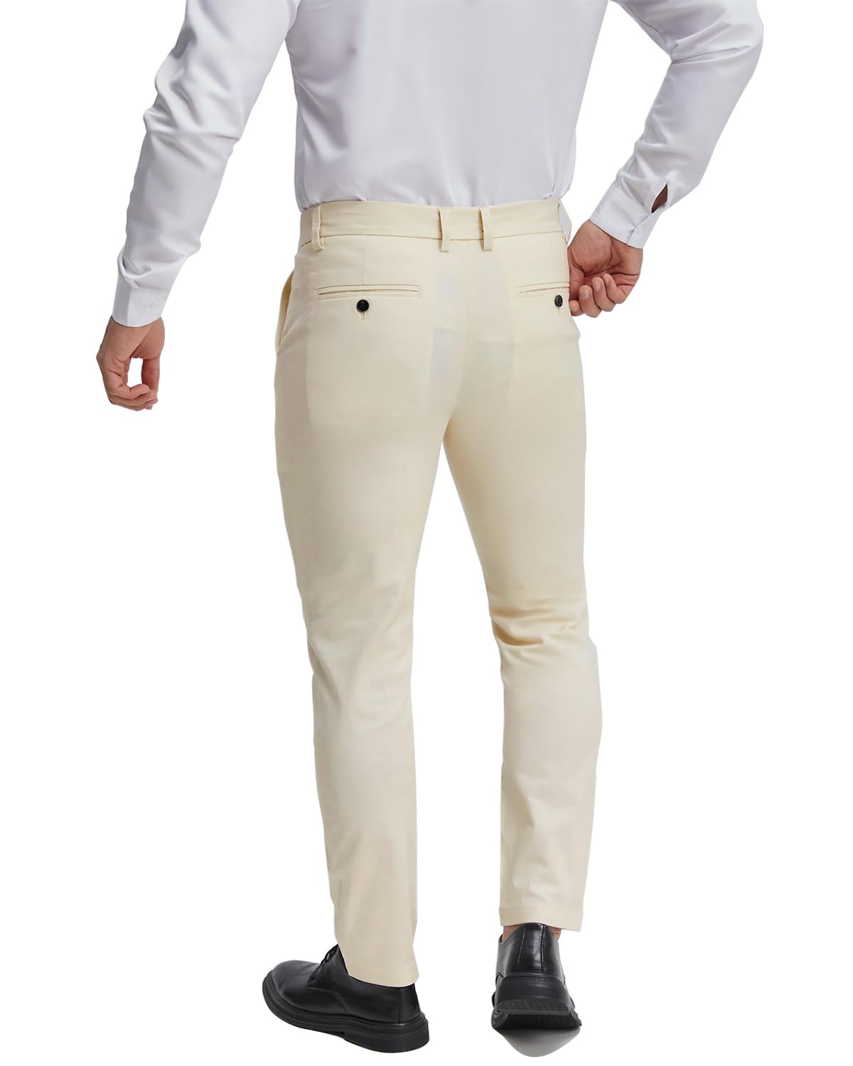 ALLELMS Mens Chinos Classic Fit Dress Pants Expandable Waist Flat-Front Formal Pants