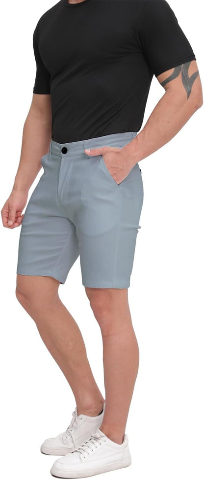 ALLELMS Mens Shorts Slim Fit Stretch 9 Inch Inseam Chino Golf Shorts Pants