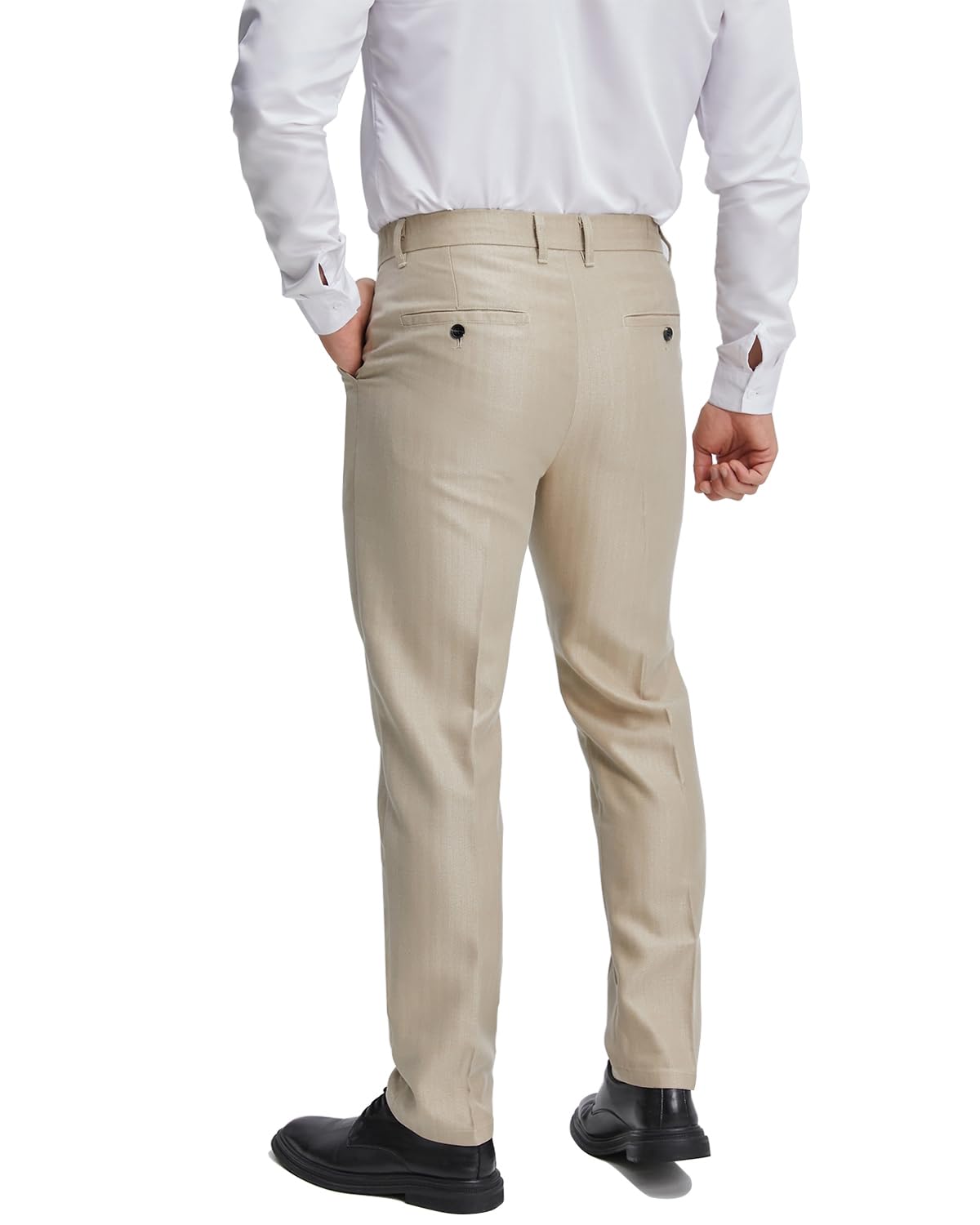 ALLELMS Mens Chinos Classic Fit Dress Pants Expandable Waist Flat-Front Formal Pants