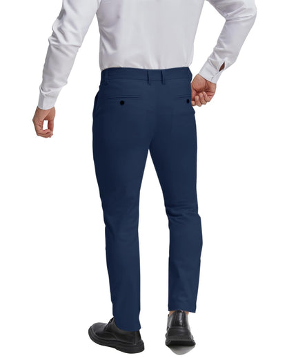 ALLELMS Mens Chinos Classic Fit Dress Pants Expandable Waist Flat-Front Formal Pants