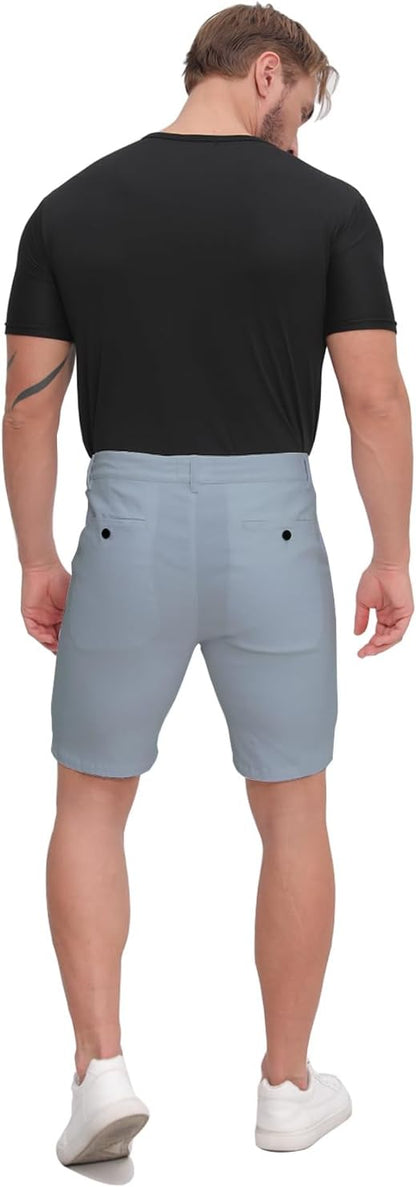 ALLELMS Mens Shorts Slim Fit Stretch 9 Inch Inseam Chino Golf Shorts Pants
