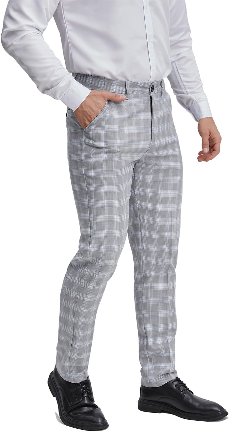 ALLELMS Mens Chinos Classic Fit Dress Pants Expandable Waist Flat-Front Formal Pants
