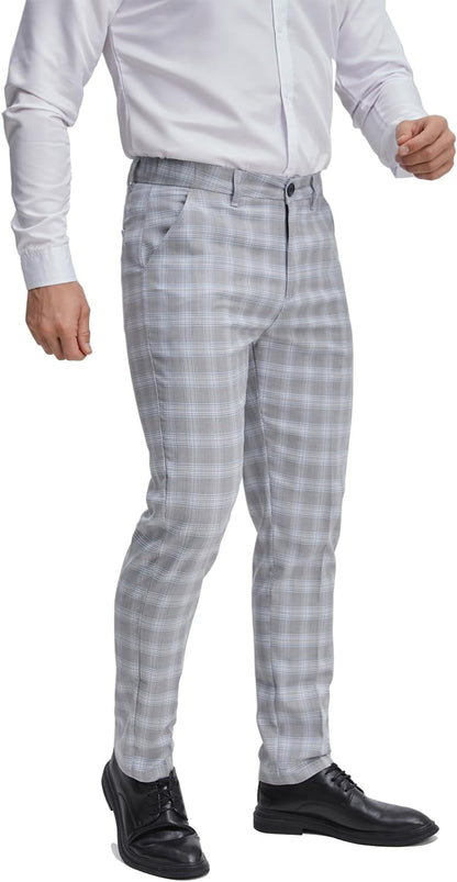 ALLELMS Mens Chinos Classic Fit Dress Pants Expandable Waist Flat-Front Formal Pants