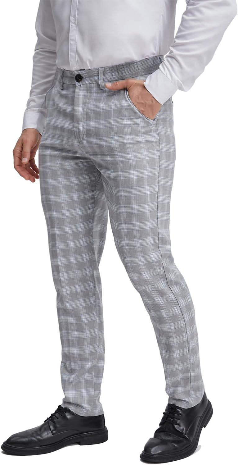 ALLELMS Mens Chinos Classic Fit Dress Pants Expandable Waist Flat-Front Formal Pants
