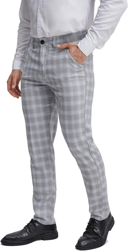 ALLELMS Mens Chinos Classic Fit Dress Pants Expandable Waist Flat-Front Formal Pants