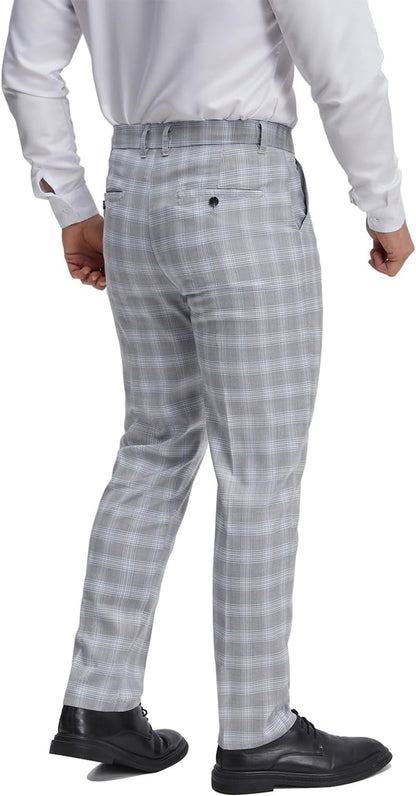 ALLELMS Mens Chinos Classic Fit Dress Pants Expandable Waist Flat-Front Formal Pants