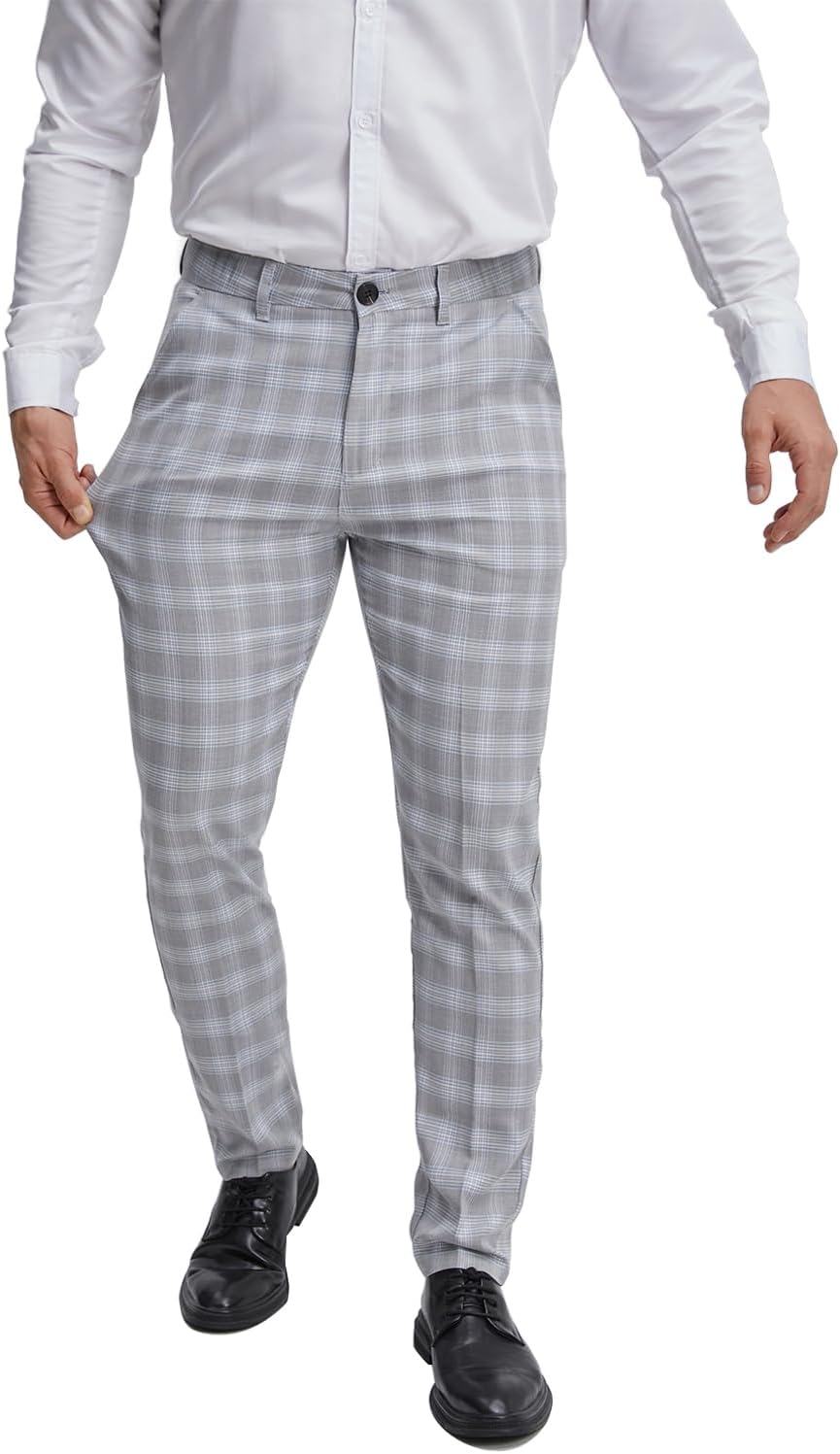 ALLELMS Mens Chinos Classic Fit Dress Pants Expandable Waist Flat-Front Formal Pants