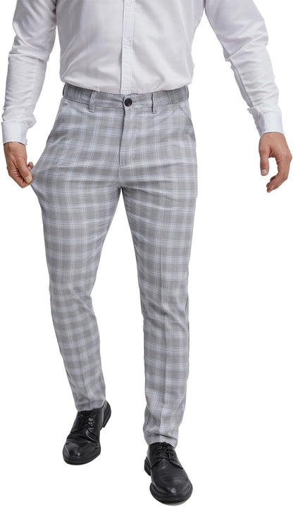 ALLELMS Mens Chinos Classic Fit Dress Pants Expandable Waist Flat-Front Formal Pants