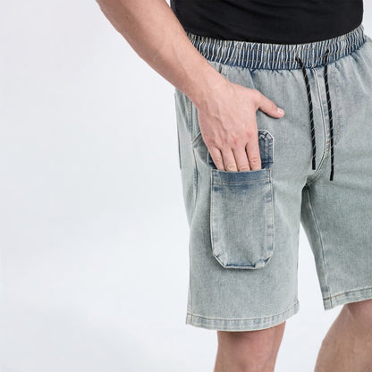 Men's Casual High Waist Straight Leg Denim Cargo Shorts with Pockets