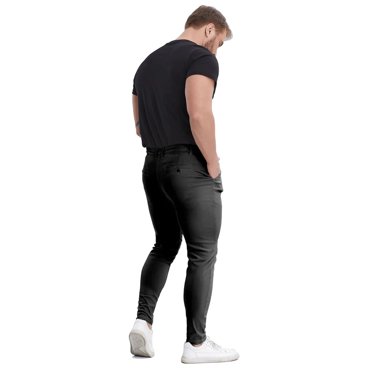 Men's Slim Fit Stretch Black Chinos - Business Casual Pants