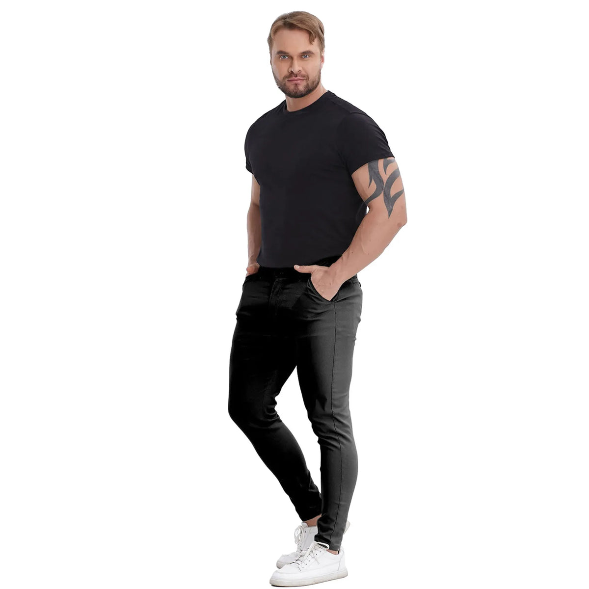 Men's Slim Fit Stretch Black Chinos - Business Casual Pants