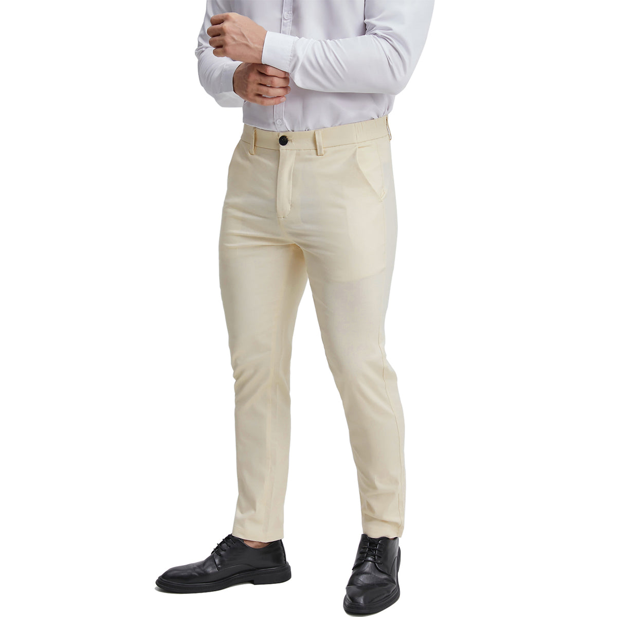 Men's classic fit beige chino pants for business