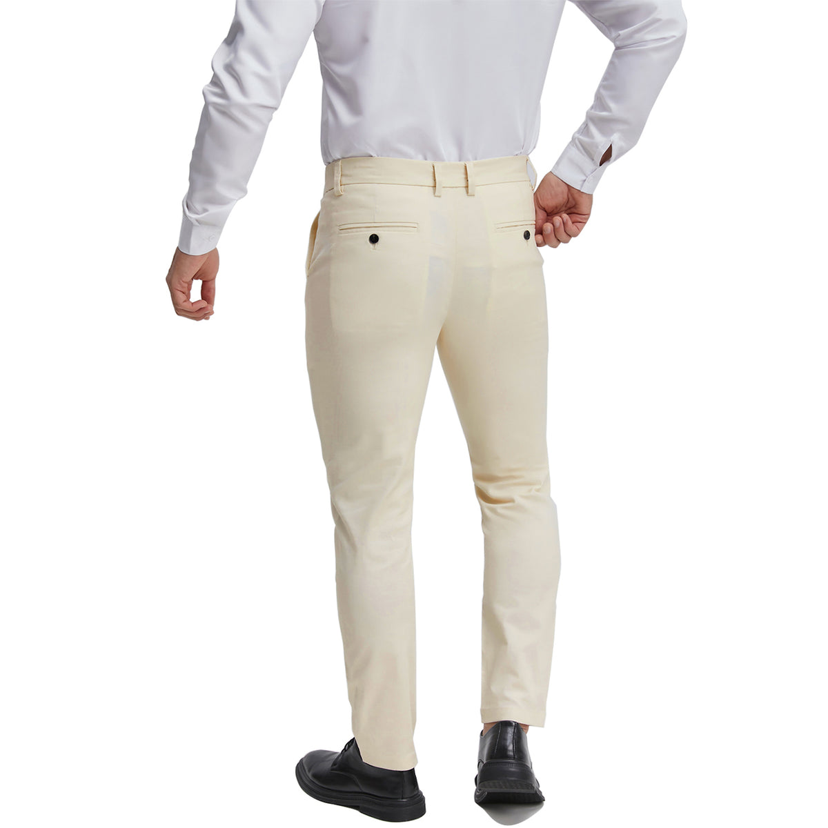 Men's classic fit beige dress pants expandable waist
