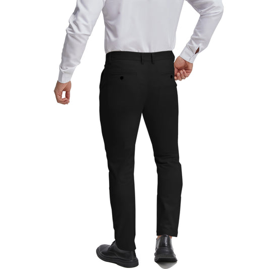Men's classic fit black linen dress pants expandable waist