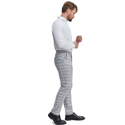 Men's classic fit grey plaid chino pants for business