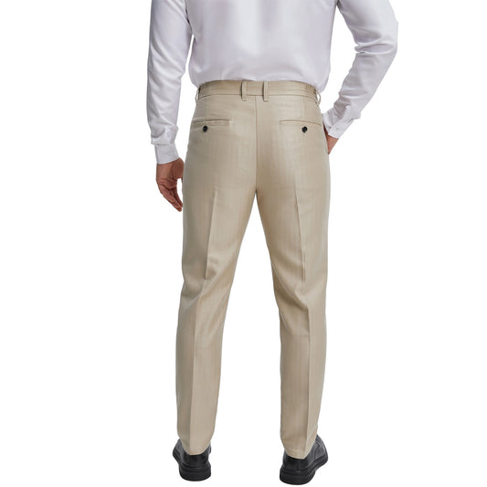 Men's classic fit khaki stripered dress pants expandable waist