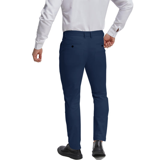 Men's classic fit navy blue dress pants expandable waist