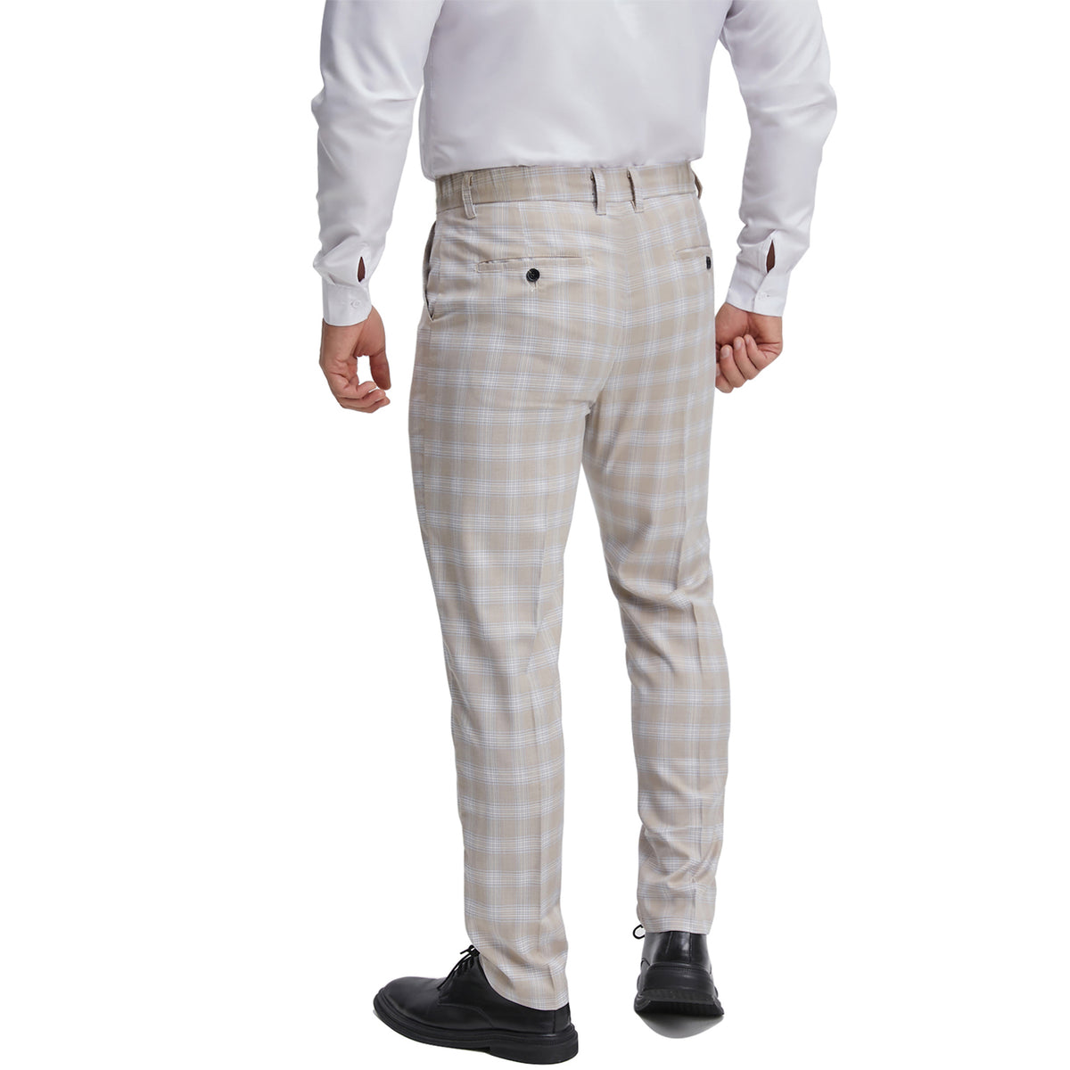 Men's classic fit yellow checkered dress pants expandable waist