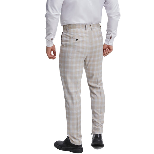 Men's classic fit yellow checkered dress pants expandable waist