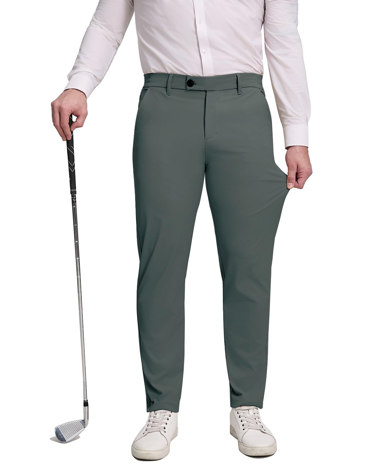 Men's dark grey golf pants with functional pockets