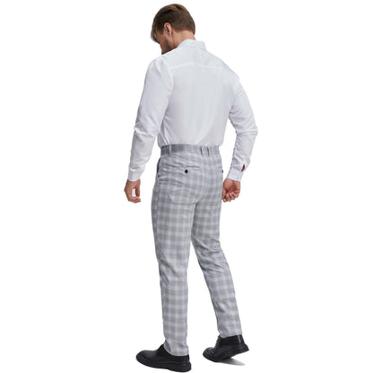 Men's expandable waist grey plaid dress pants